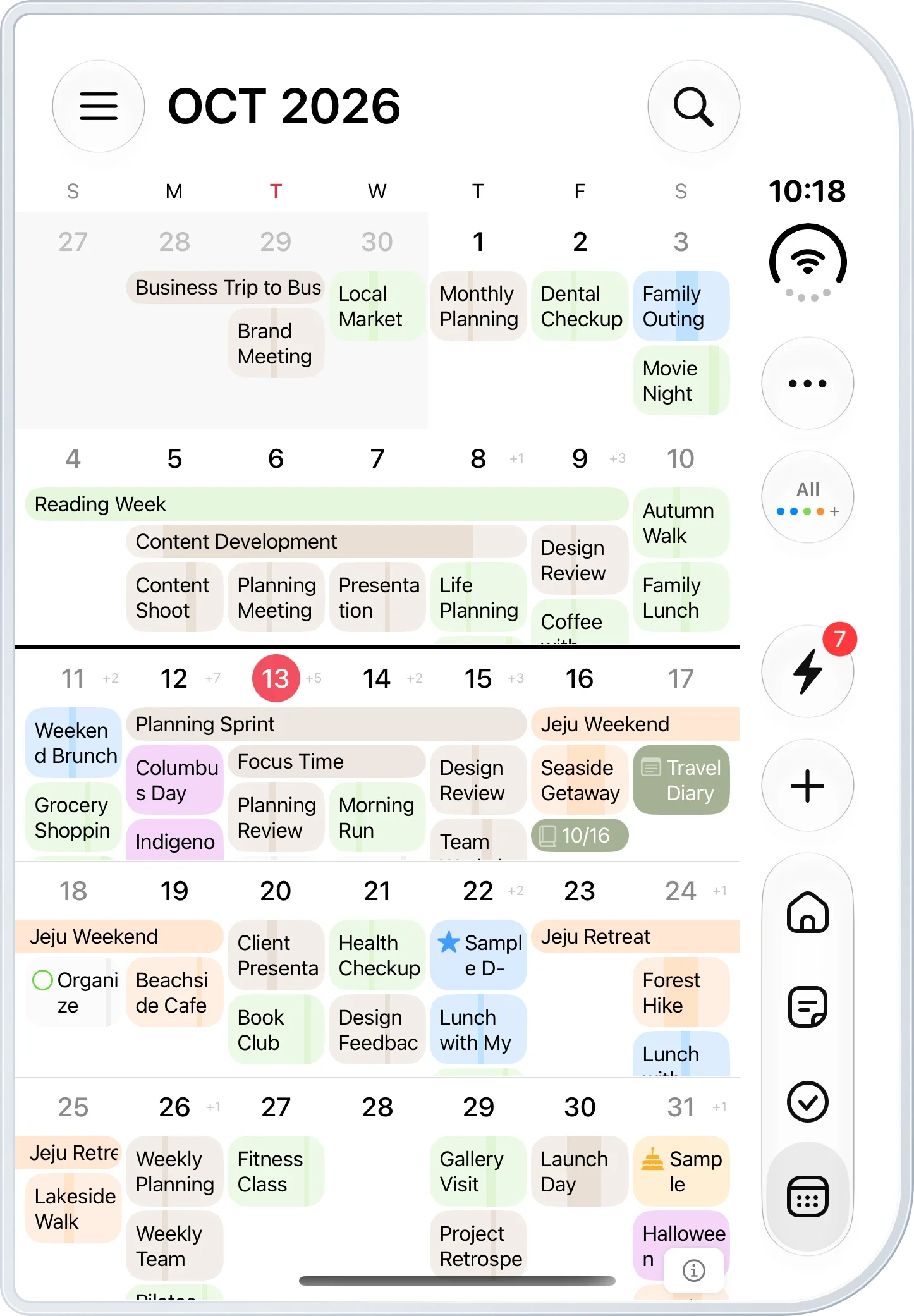 iPhone Duo — October calendar and events on the folded outer screen