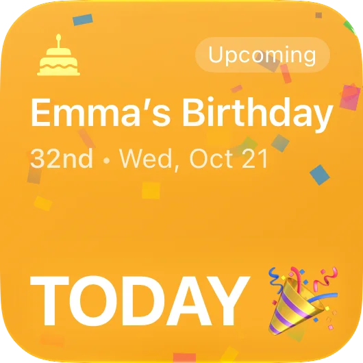 Birthday widget showing age and days until the birthday