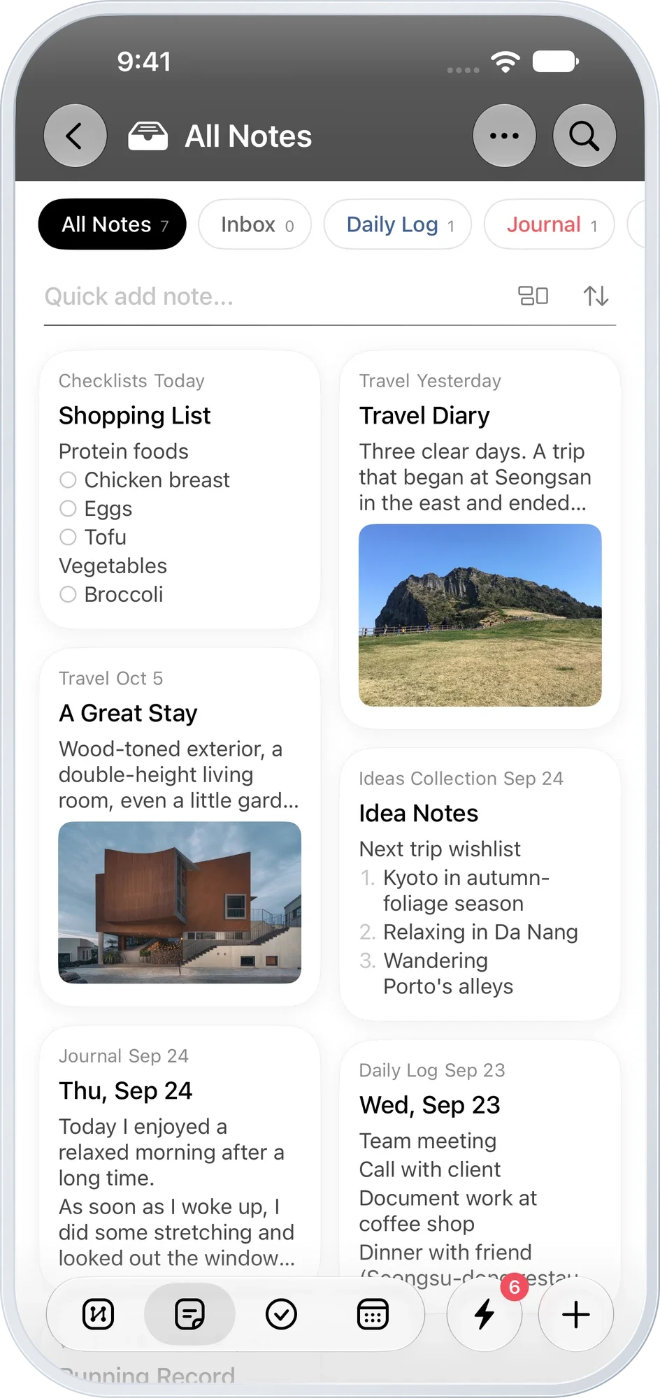Notes in card view with prominent photos